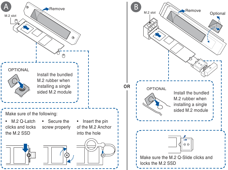 Asus - X870 MAX GAMING WIFI7 Series - Install key components - Installing the M2 SSD Install key components - Installing the M2 SSD