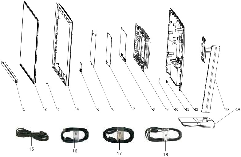 Dell - P3223QE - Exploded view diagram with list of items Exploded view diagram with list of items