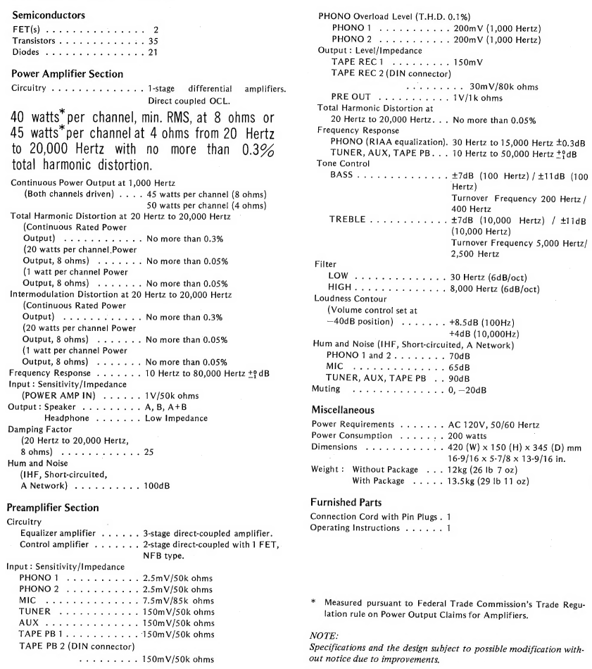 Pioneer - SA-7500 - SPECIFICATIONS SPECIFICATIONS