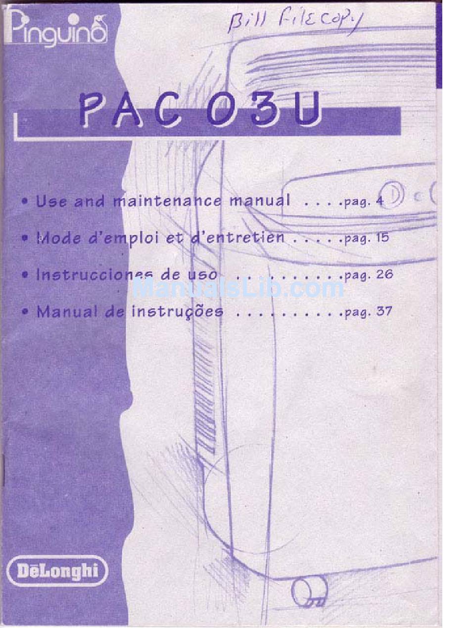 DELONGHI PINGUINO PAC03U AIR CONDITIONER USER MANUAL ManualsLib