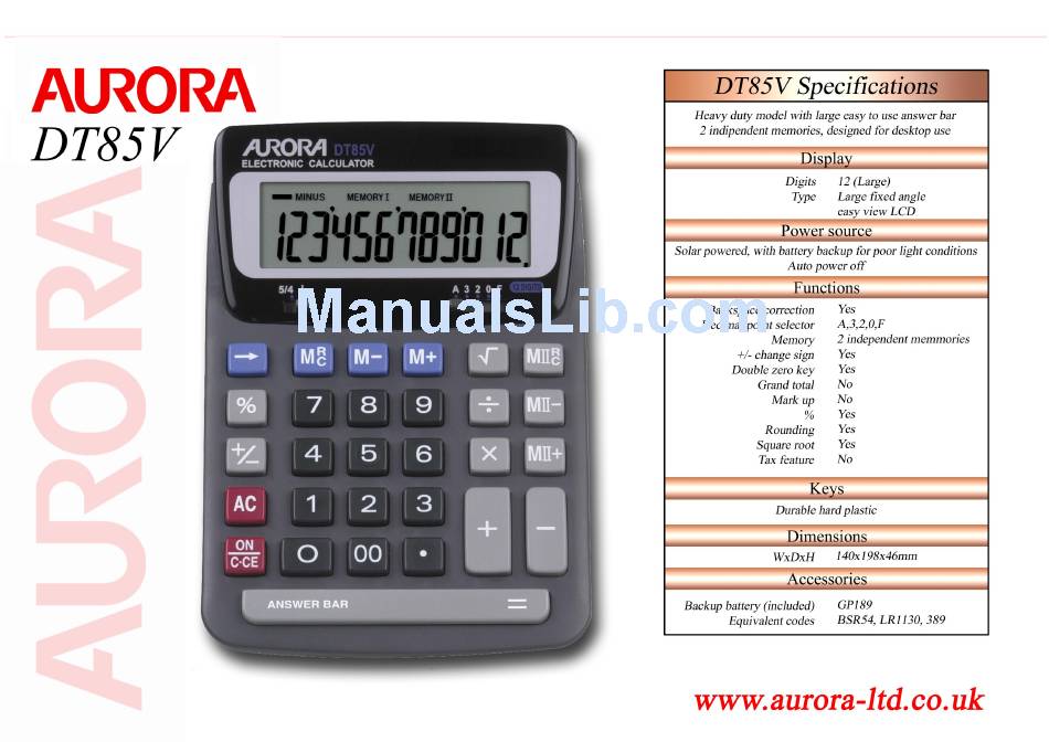 aurora dt85v calculator