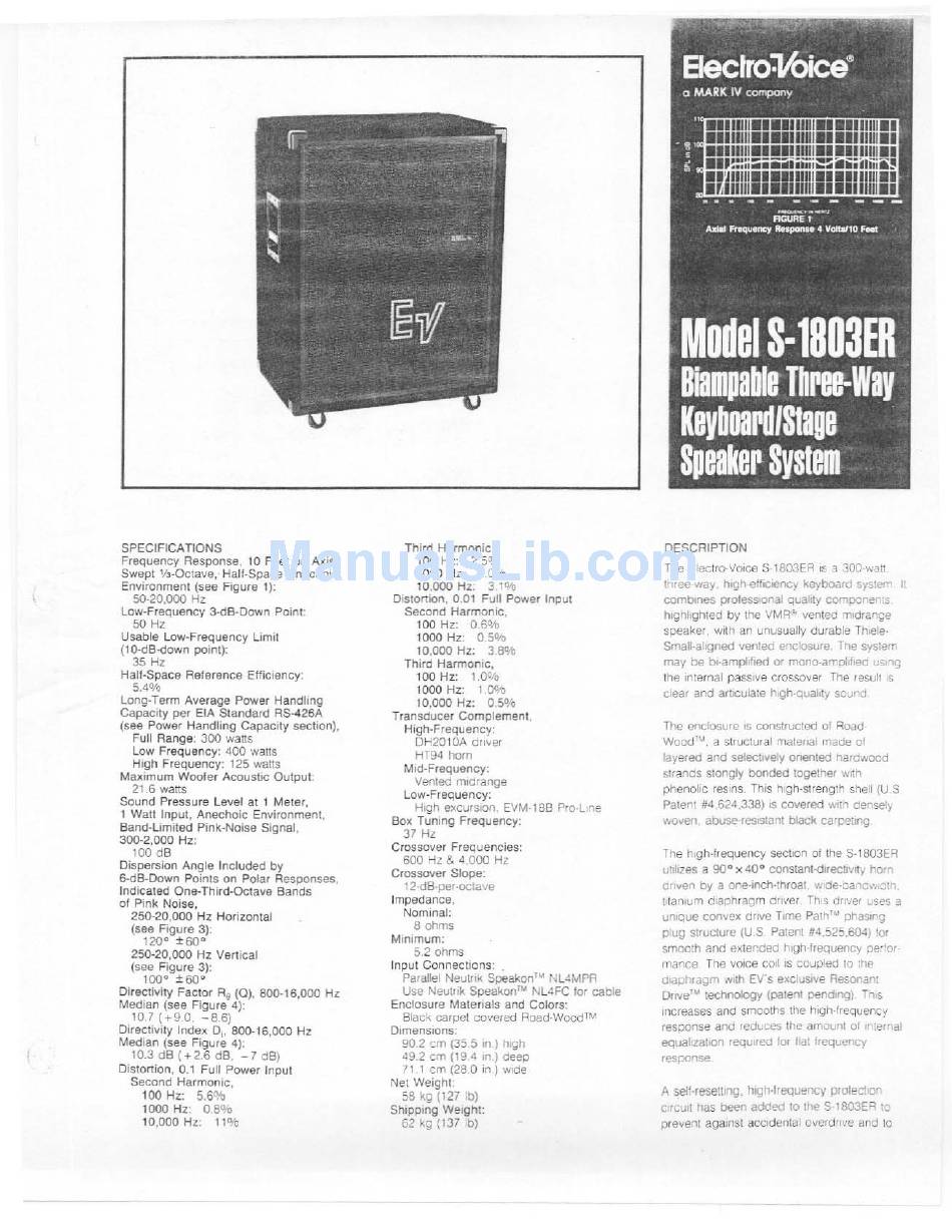 Electro Voice S 1803er Specification Sheet Pdf Download Manualslib