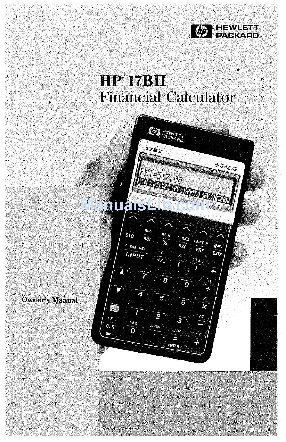 Hp 17bii Financial Calculator Owner S Manual Pdf Download Manualslib