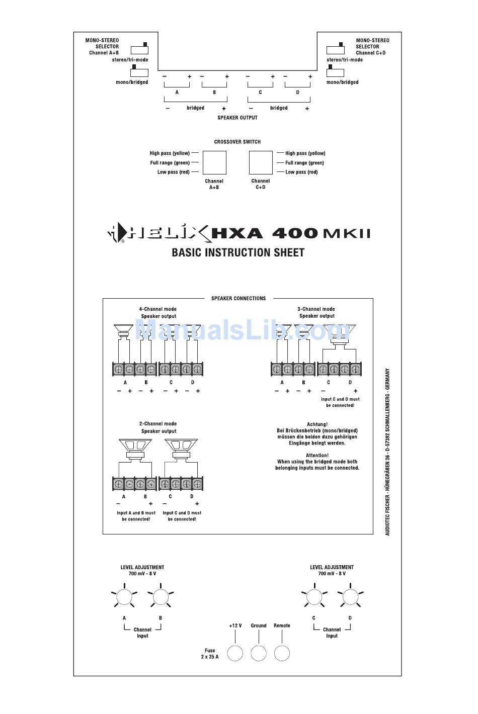 HELIX HXA 400 MKII - BASIC INSTRUCTIONS Pdf Download | ManualsLib