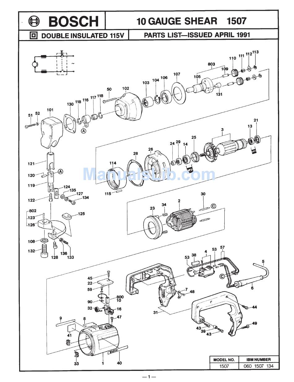 BOSCH 1507 TOOL 10 GAUGE UNISHEAR SHEAR PARTS LIST Pdf Download