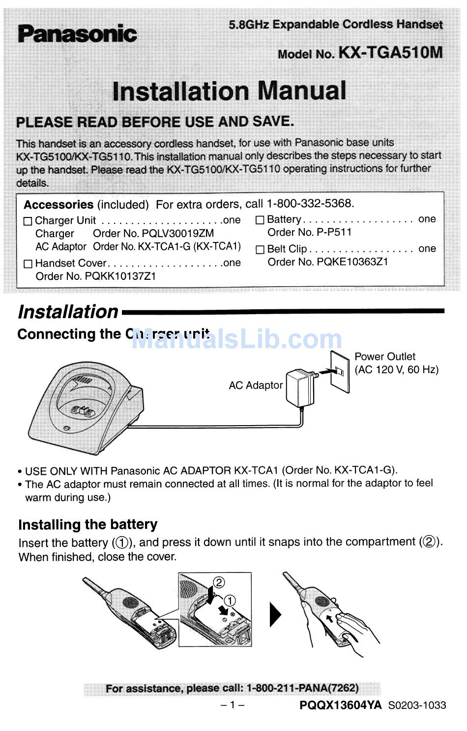 Panasonic Kx Tga510m Installation Manual Pdf Download Manualslib
