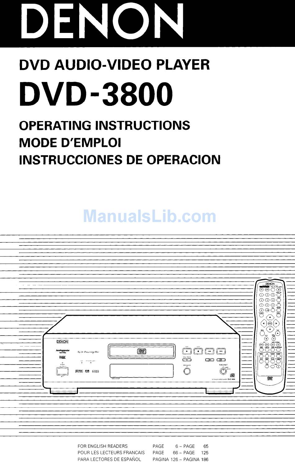 Denon Dvd 3800 Operating Instructions Manual Pdf Download Manualslib
