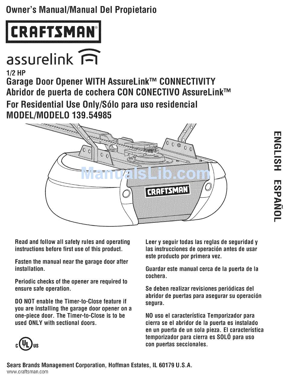 Craftsman 139 54985 Owner S Manual Pdf Download Manualslib