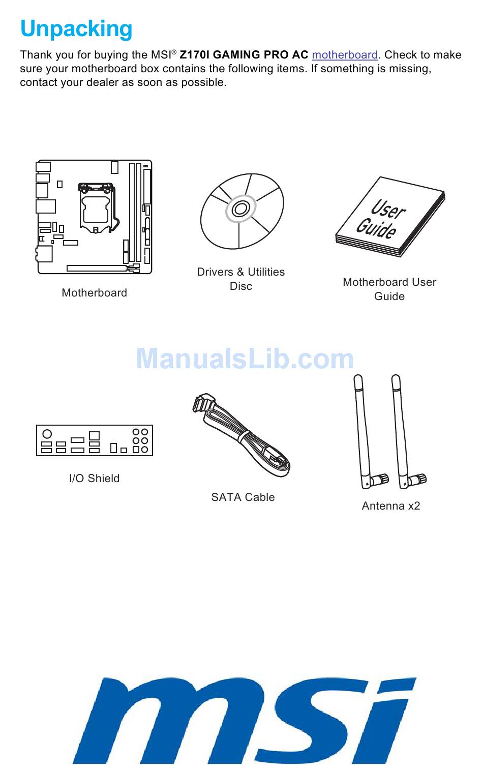 Msi Z170i Gaming Pro Ac User Manual Pdf Download Manualslib