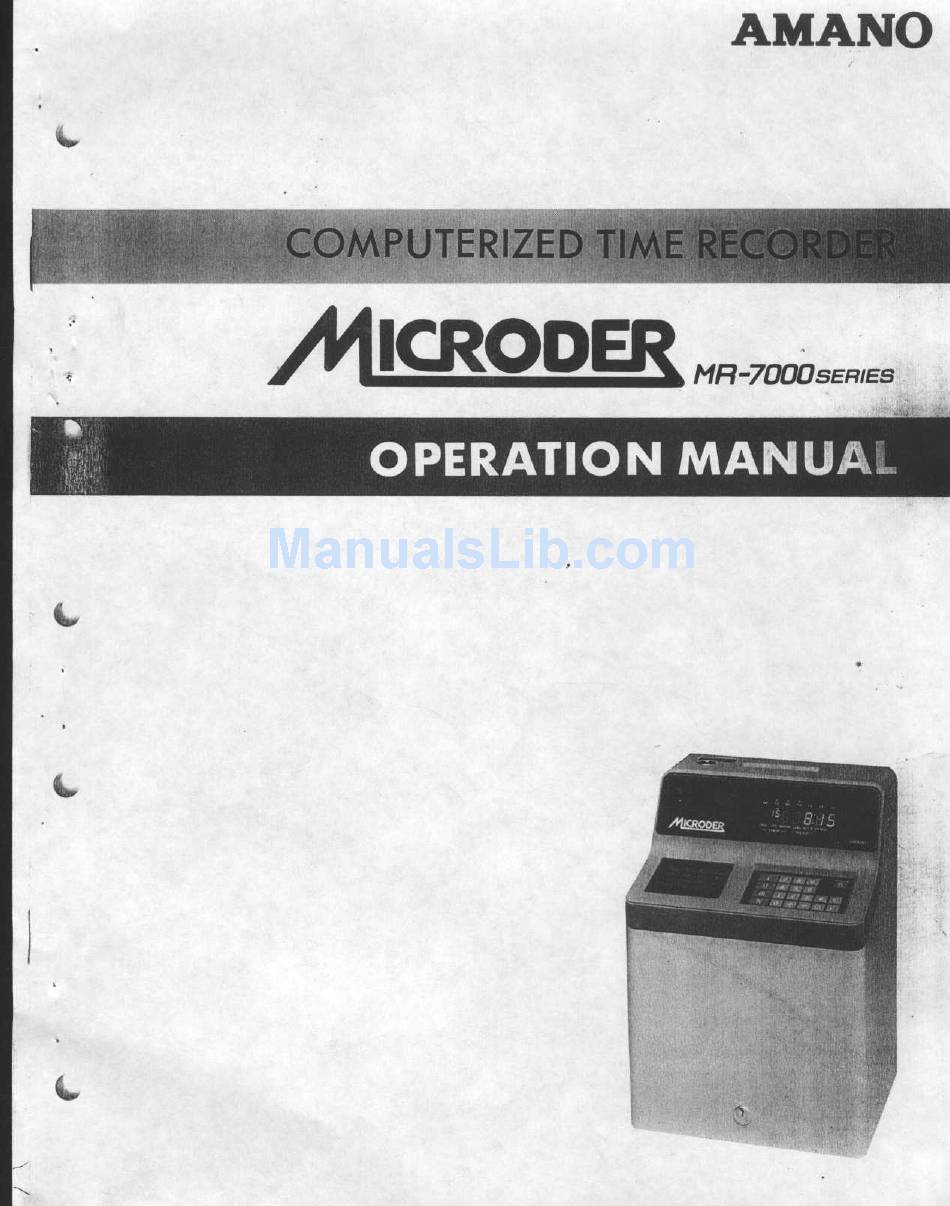 Amano Microder Mr 7000 Series Operation Manual Pdf Download Manualslib