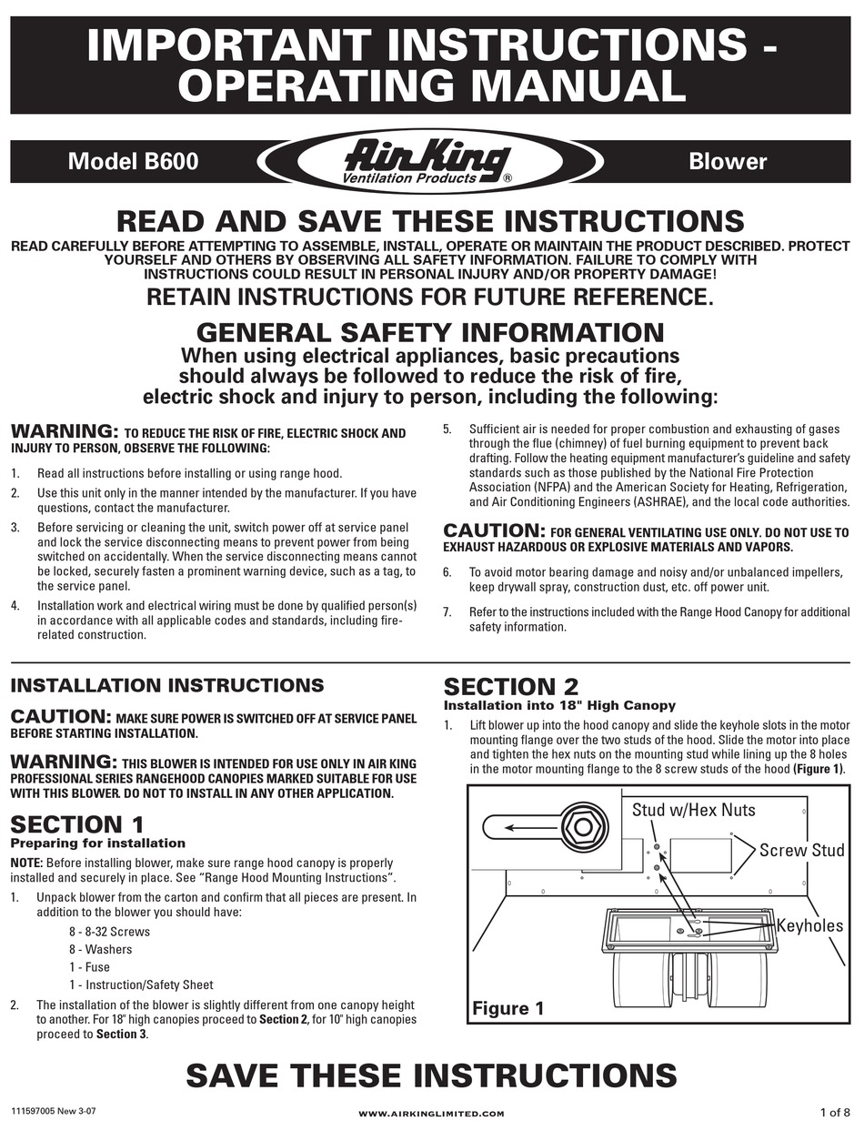 AIR KING B600 OPERATING MANUAL Pdf Download | ManualsLib