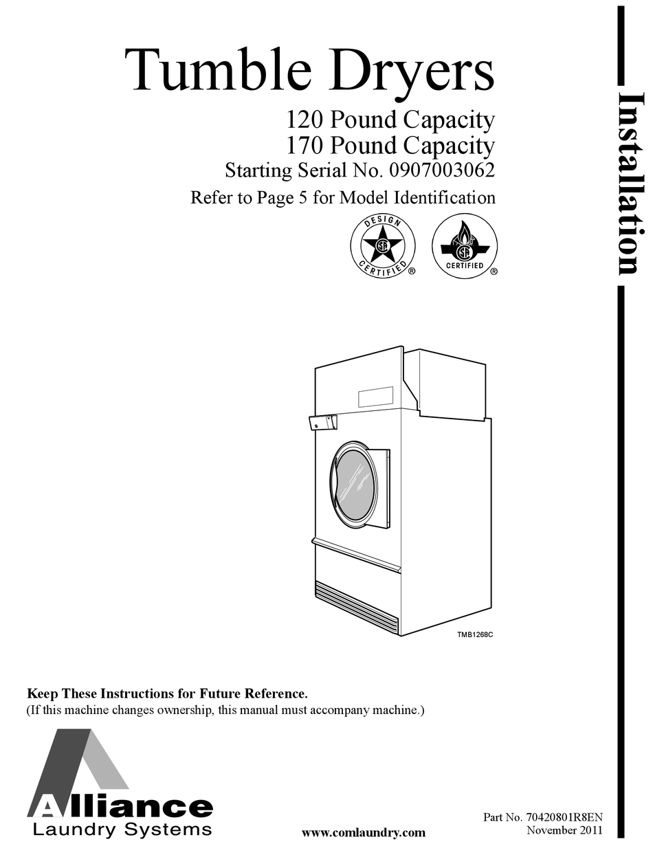 ALLIANCE LAUNDRY SYSTEMS 907003062 INSTALLATION MANUAL Pdf Download