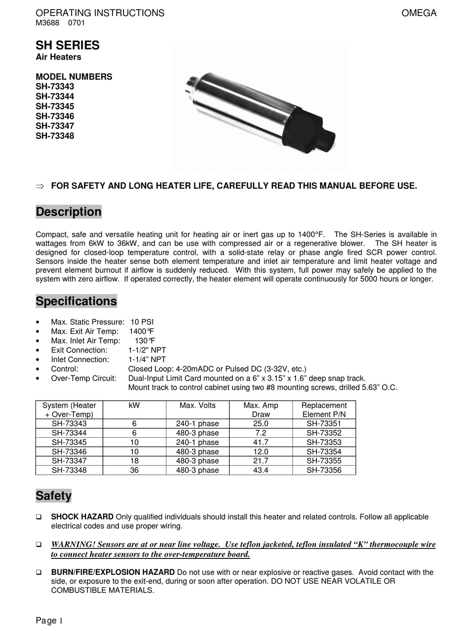 OMEGA ENGINEERING SH73343 OPERATING INSTRUCTIONS Pdf Download | ManualsLib