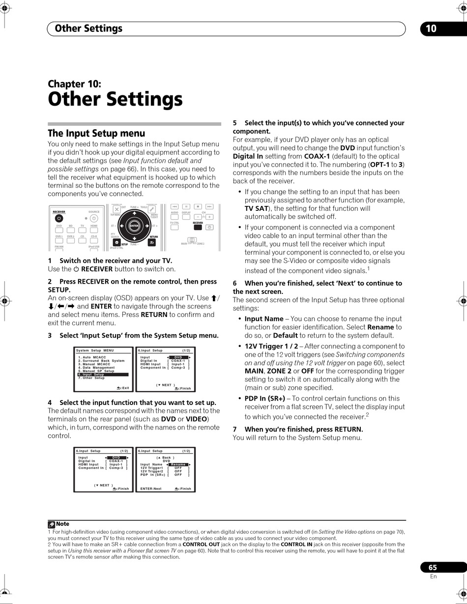 Other Settings; The Input Setup Menu - Pioneer VSX-LX51