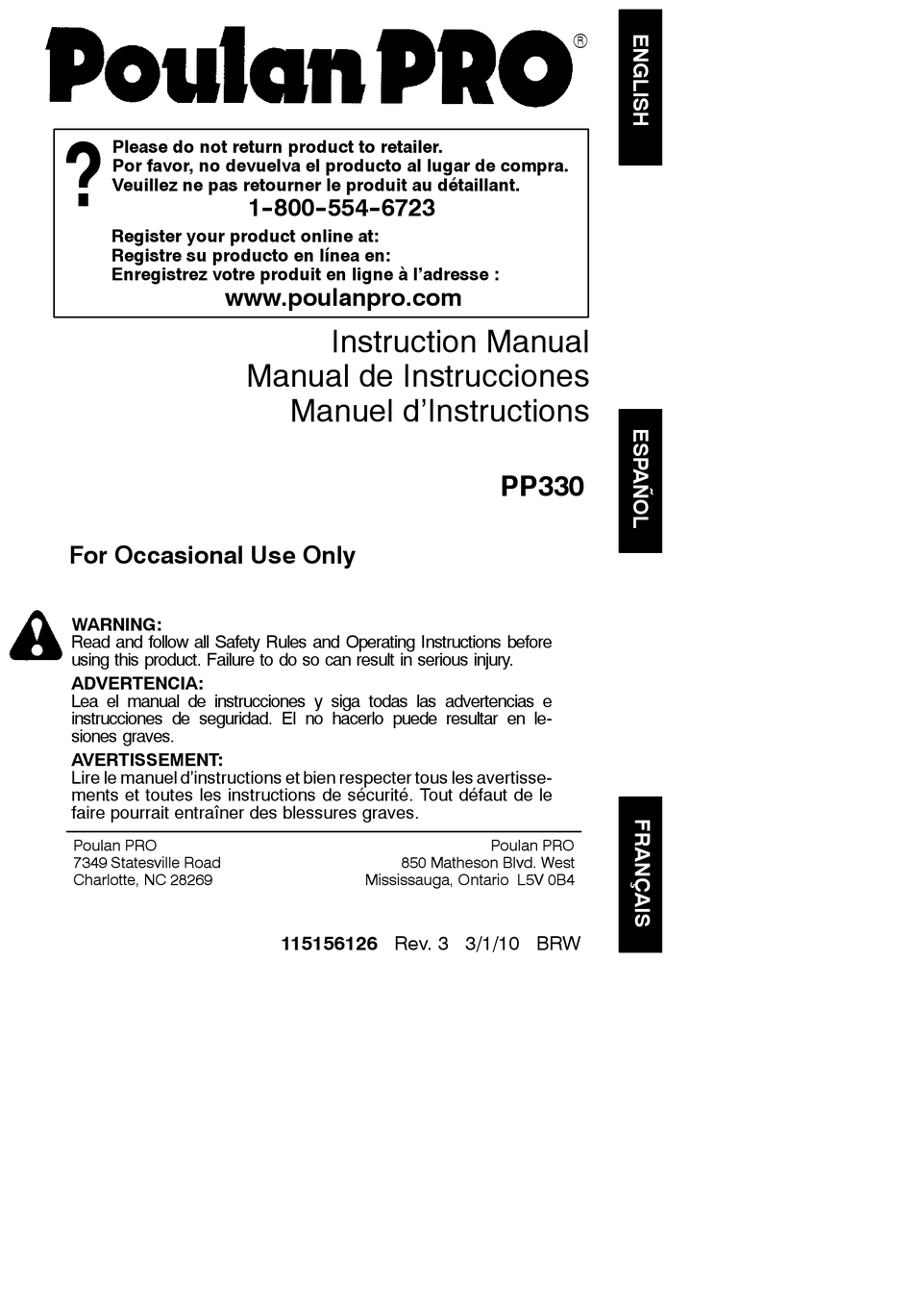 Poulan Pro 966062801 Instruction Manual Pdf Download Manualslib