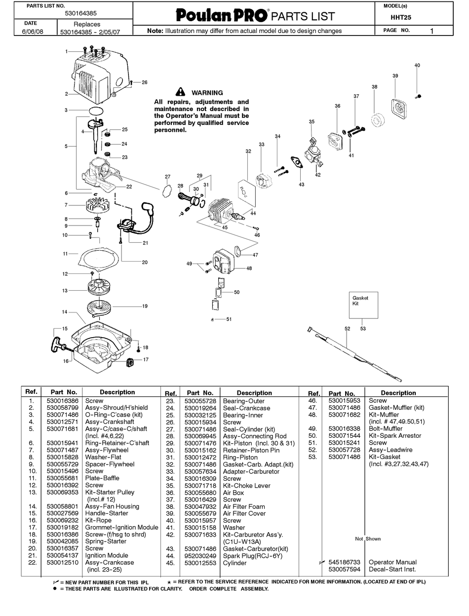 Poulan Pro 530164385 Illustrated Parts List Pdf Download Manualslib