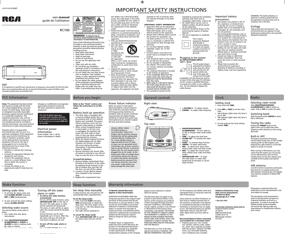 RCA RC100 USER MANUAL Pdf Download ManualsLib