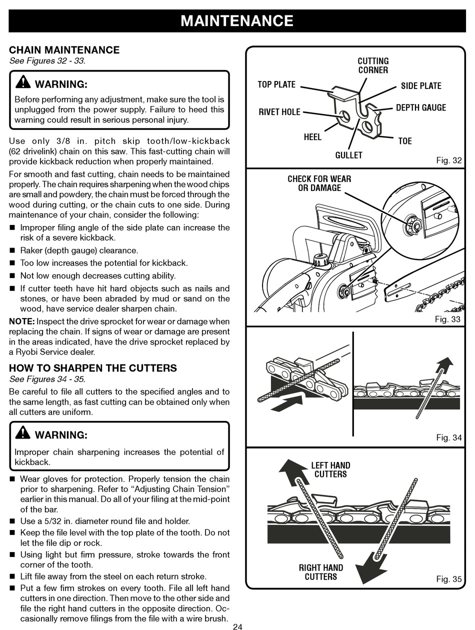 Ryobi chainsaw store sharpening angle