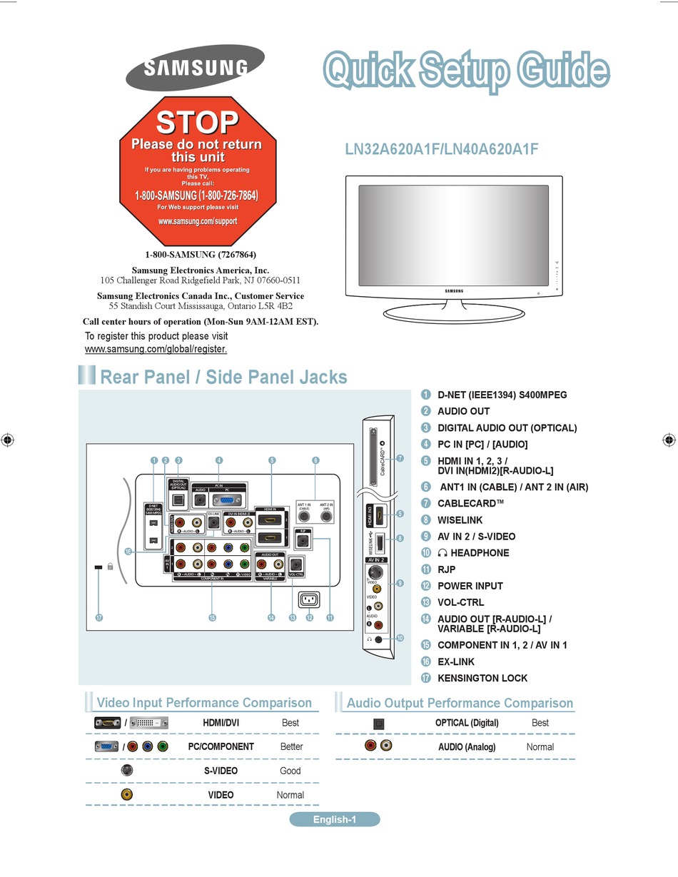 SAMSUNG LN32A620AF QUICK SETUP MANUAL Pdf Download | ManualsLib SAMSUNG LN32A620AF QUICK SETUP MANUAL Pdf Download