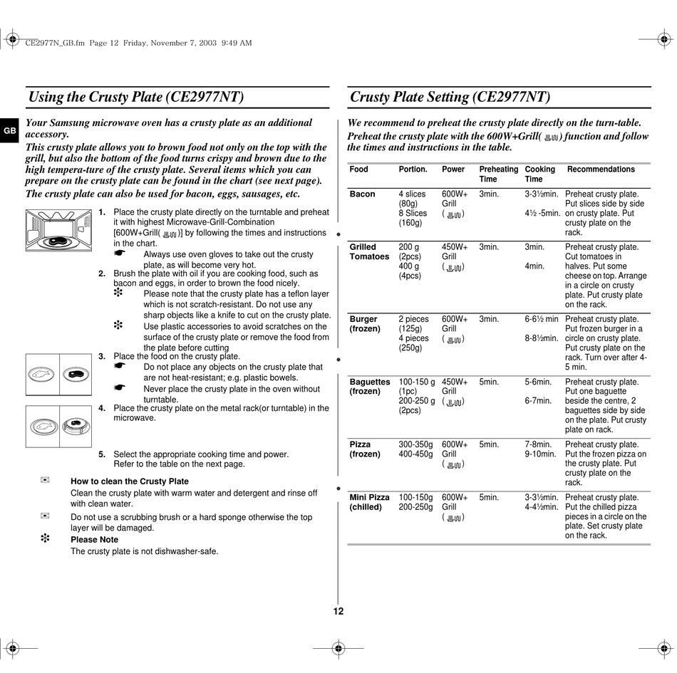 Using the crusty plate in Samsung Microwave Oven