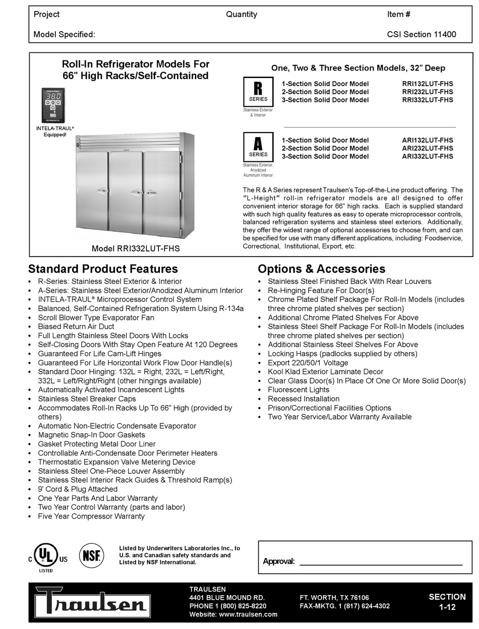 TRAULSEN ARI132LUT-FHS SPECIFICATION SHEET Pdf Download | ManualsLib