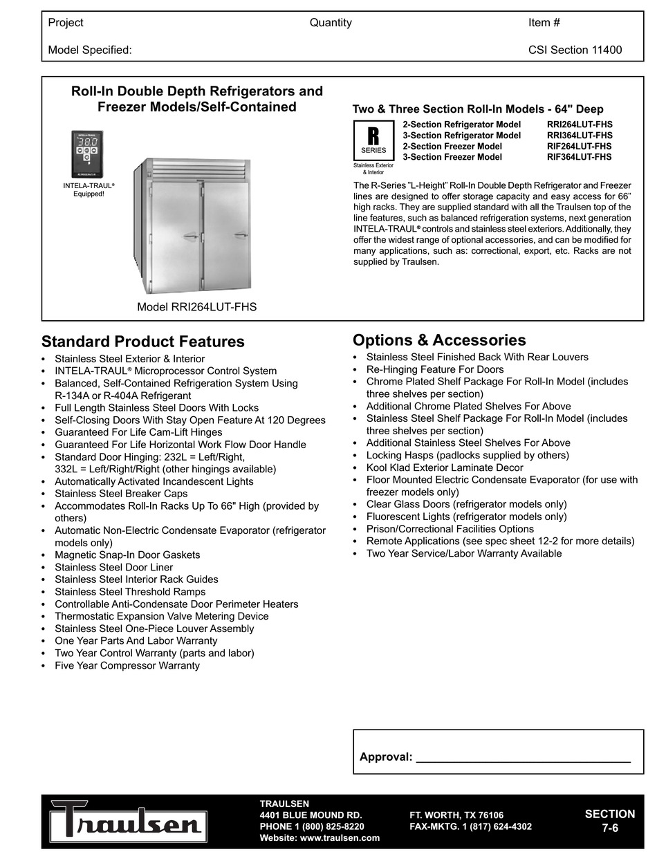 TRAULSEN RR1264LUT-FHS SPECIFICATION SHEET Pdf Download | ManualsLib