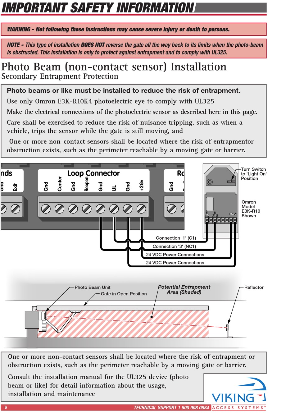 Photo Beam (Non-Contact Sensor) Installation - Viking Access Systems  Vehicular Gate Opener UL 991 Installation Instructions Manual [Page 8] |  ManualsLib