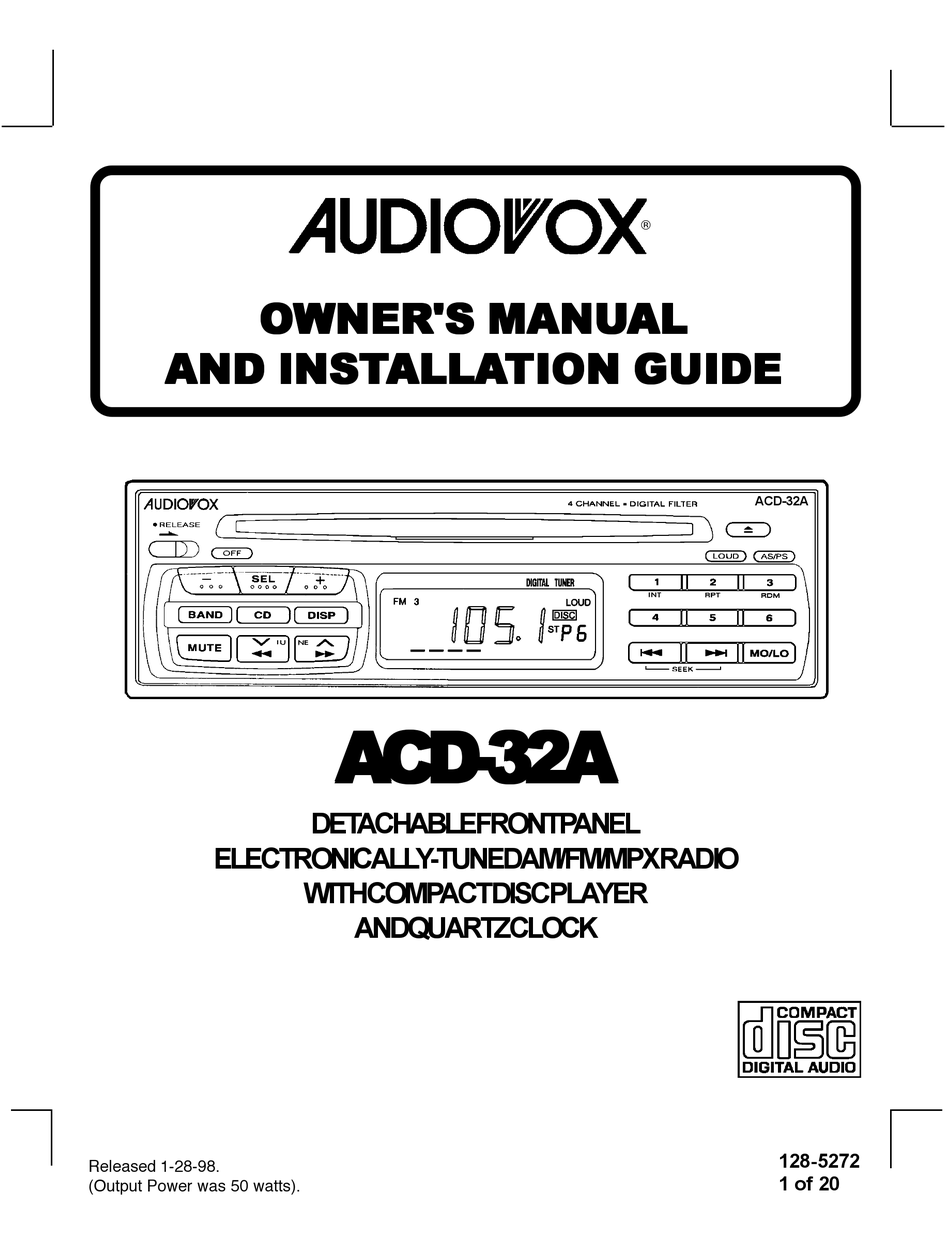 AUDIOVOX ACD-32A OWNER'S MANUAL AND INSTALLATION MANUAL Pdf Download ...