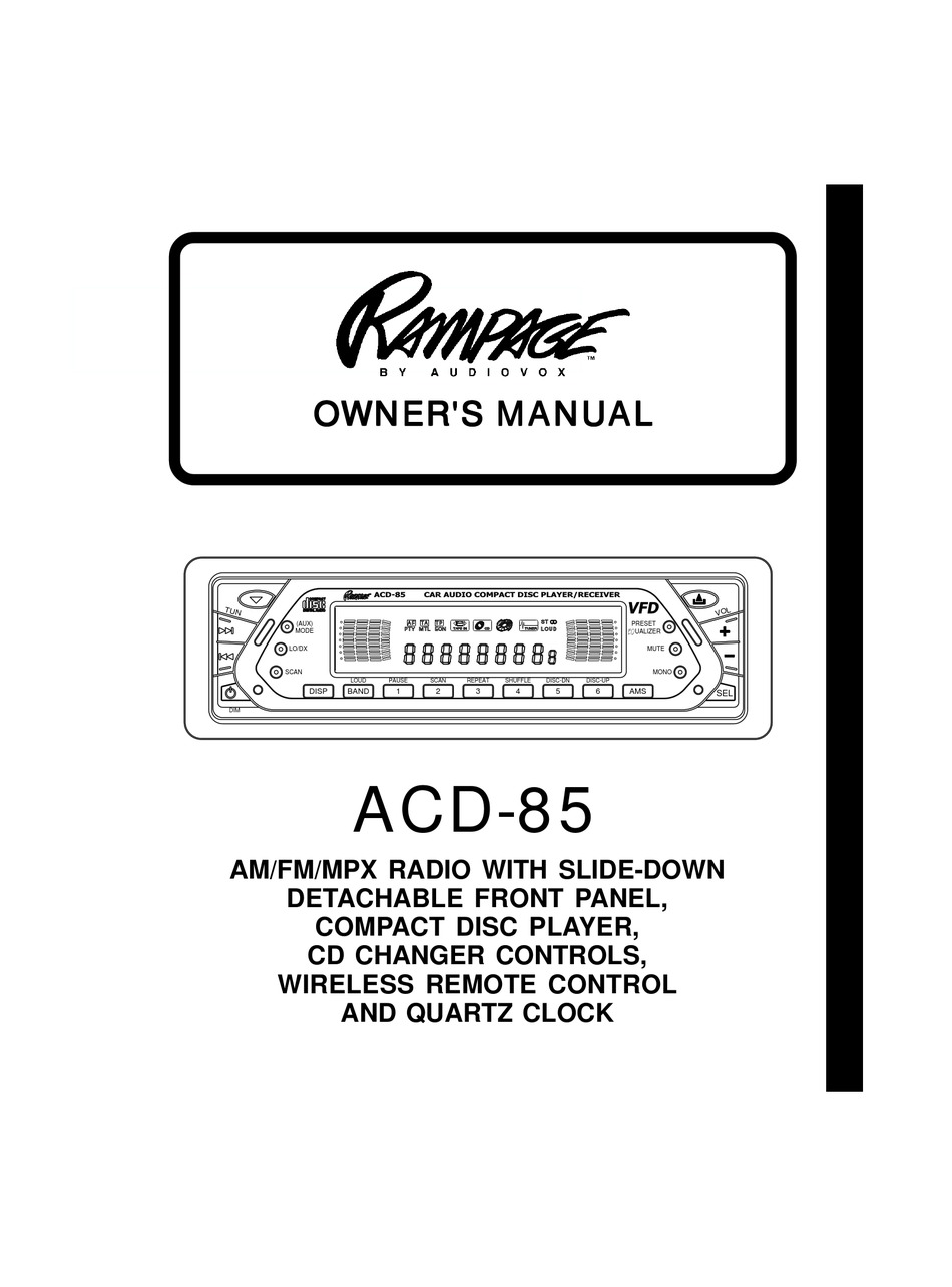 AUDIOVOX RAMPAGE ACD-85 OWNER'S MANUAL Pdf Download | ManualsLib