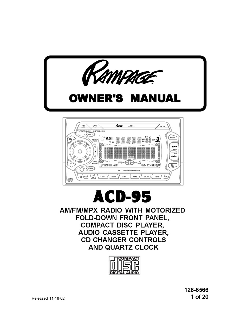 AUDIOVOX RAMPAGE ACD95 OWNER'S MANUAL Pdf Download | ManualsLib