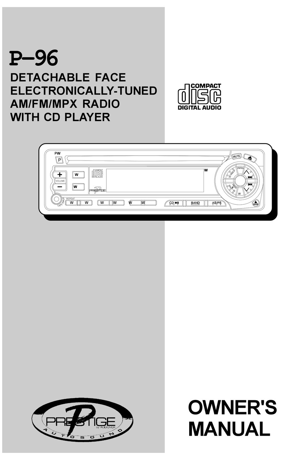 AUDIOVOX PRESTIGE P-96 CAR STEREO SYSTEM OWNER'S MANUAL | ManualsLib