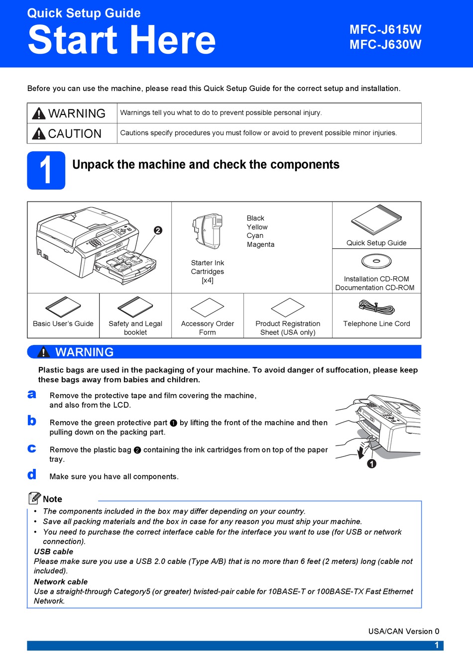 Brother Mfc J615w All In One Printer Quick Setup Manual Manualslib 9820