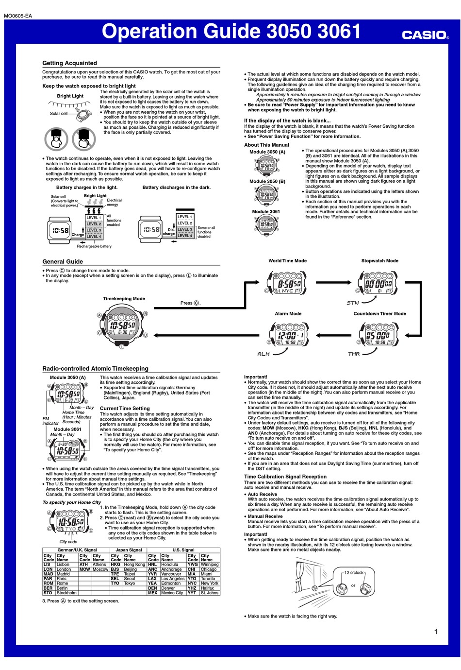 CASIO G-SHOCK GW800-1V OPERATION MANUAL Pdf Download | ManualsLib