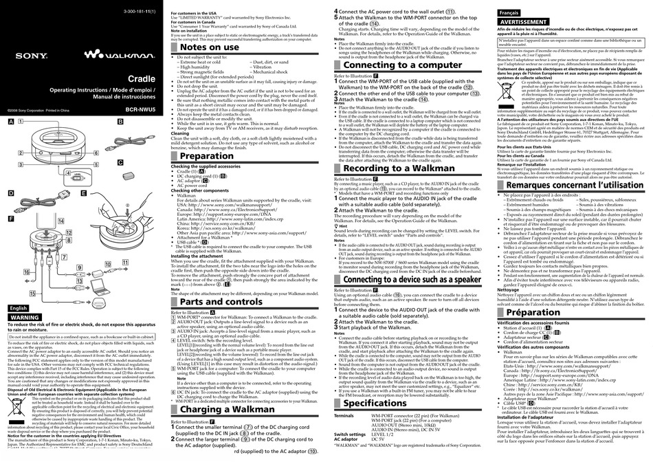 SONY BCR-NWU5 BATTERY CHARGER OPERATING INSTRUCTIONS | ManualsLib