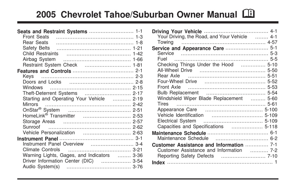 Chevrolet 2005 Tahoe Owner S Manual Pdf Download Manualslib