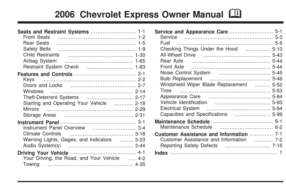 CHEVROLET 2006 EXPRESS VAN OWNER'S MANUAL Pdf Download | ManualsLib