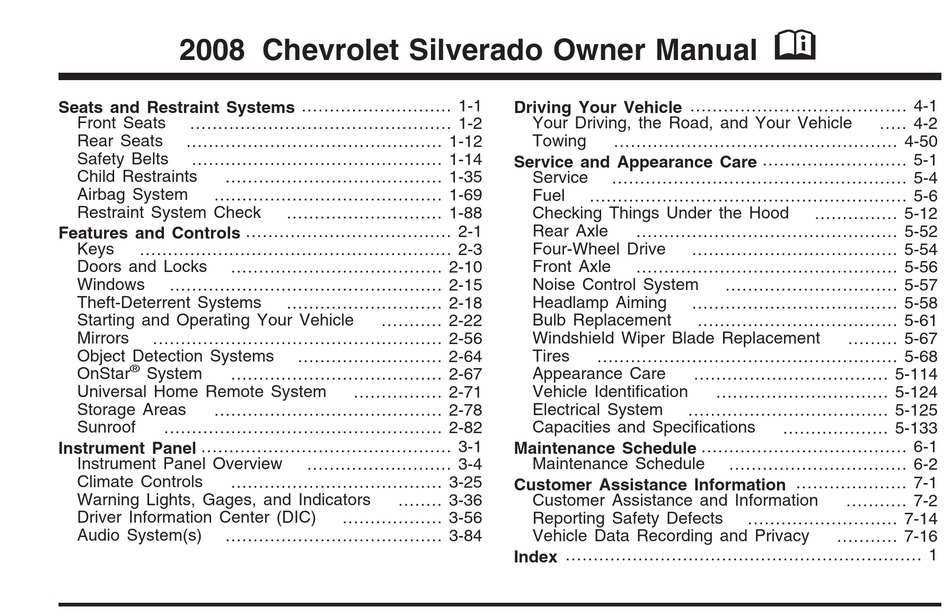 CHEVROLET 2008 SILVERADO 1500 PICKUP OWNER'S MANUAL Pdf Download