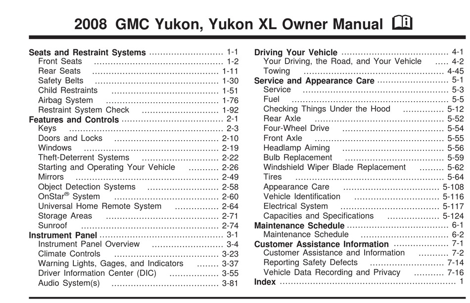 Gmc 2008 Yukon Owner S Manual Pdf Download Manualslib