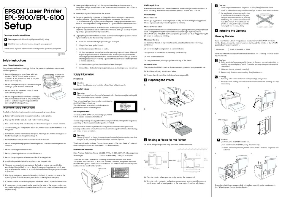 EPSON EPL-5900 PRINTER SETUP MANUAL | ManualsLib