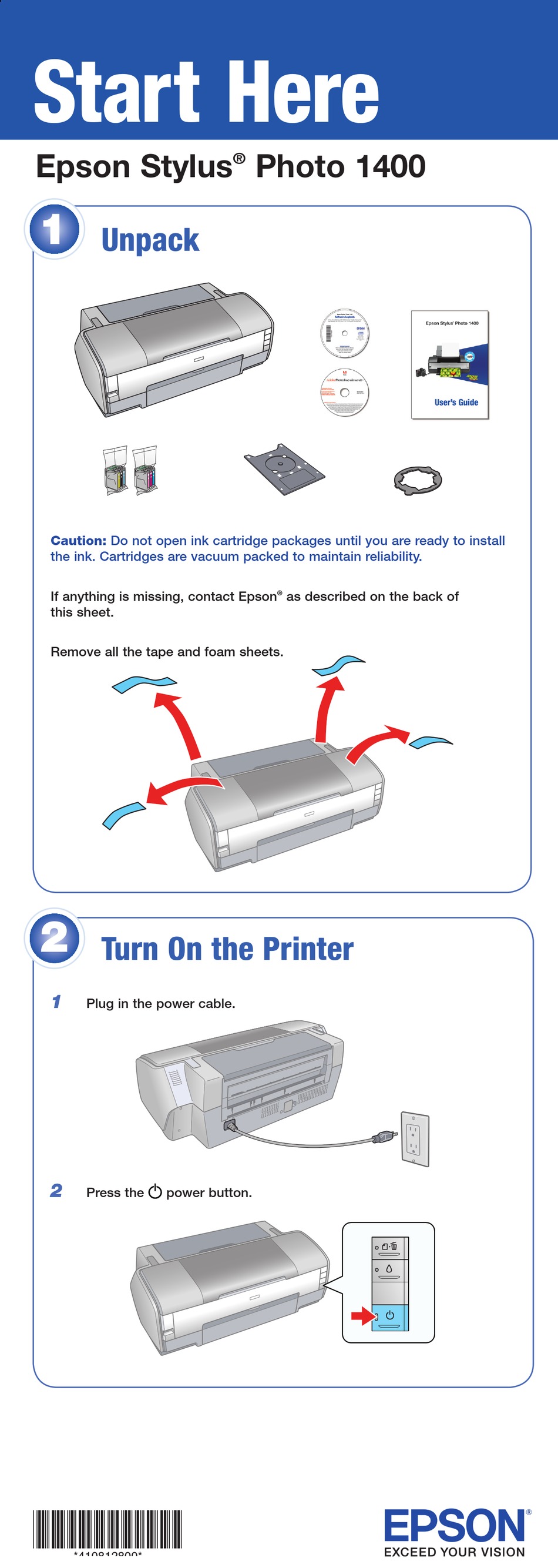Epson Stylus Photo 1400 Printer Start Here Manual Manualslib 2214