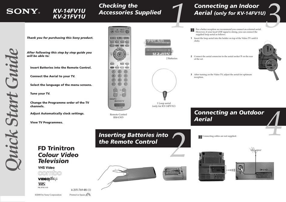 SONY KV-14FV1U TV QUICK START MANUAL | ManualsLib