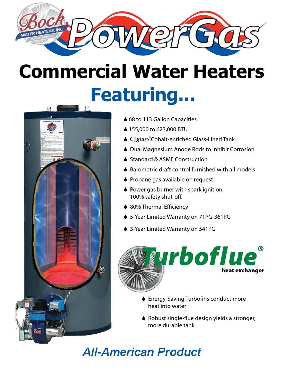 BOCK WATER HEATERS TURBOFLUE 541PG WATER HEATER SPECIFICATION SHEET