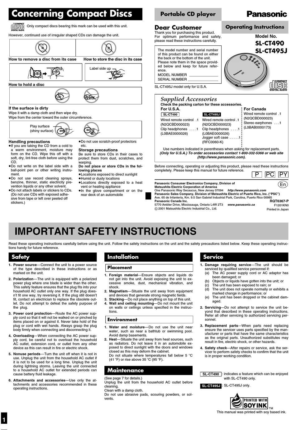 Panasonic Sl Ct490 Operating Instructions Manual Pdf Download Manualslib