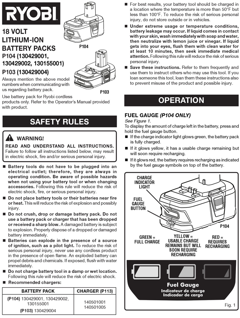 Ryobi 130155001 Battery Charger Instruction Manual Manualslib