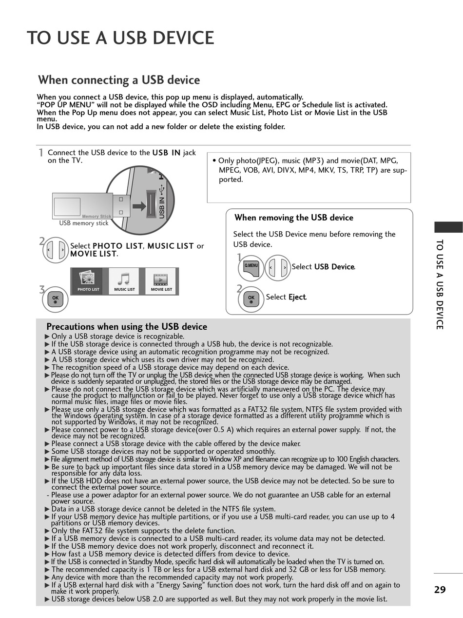 To Use A Usb Device When Connecting A Usb Device Lg 15el9500 Owner S Manual Page 41 Manualslib