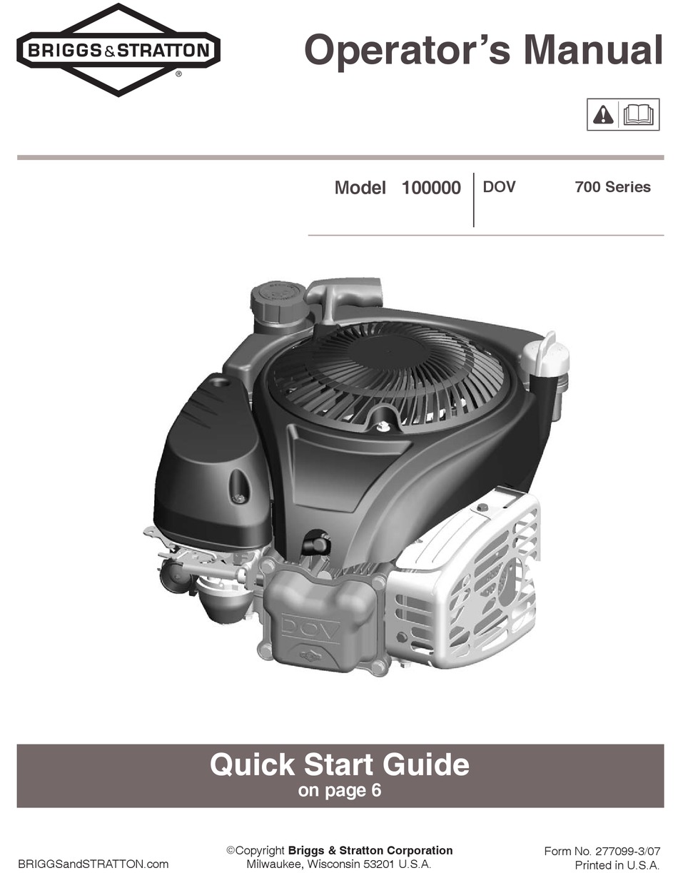 BRIGGS \u0026 STRATTON 100000 OPERATOR\u002639;S MANUAL Pdf Download  ManualsLib