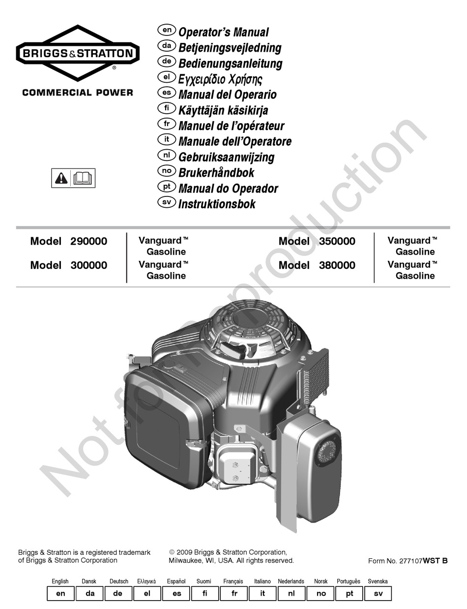 Briggs And Stratton Vanguard 290000 Operators Manual Pdf Download