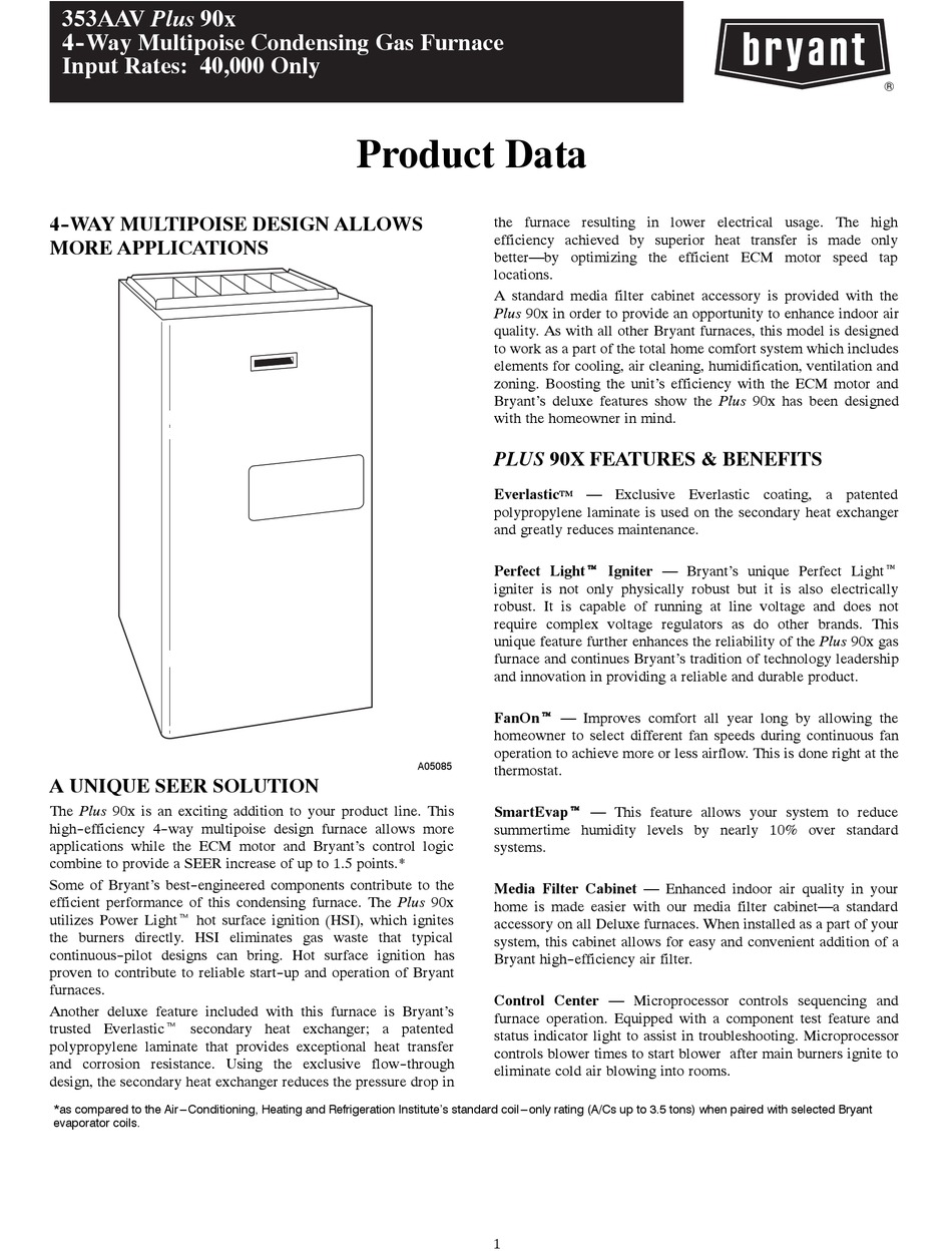 BRYANT PLUS 90X 353AAV PRODUCT DATA Pdf Download | ManualsLib