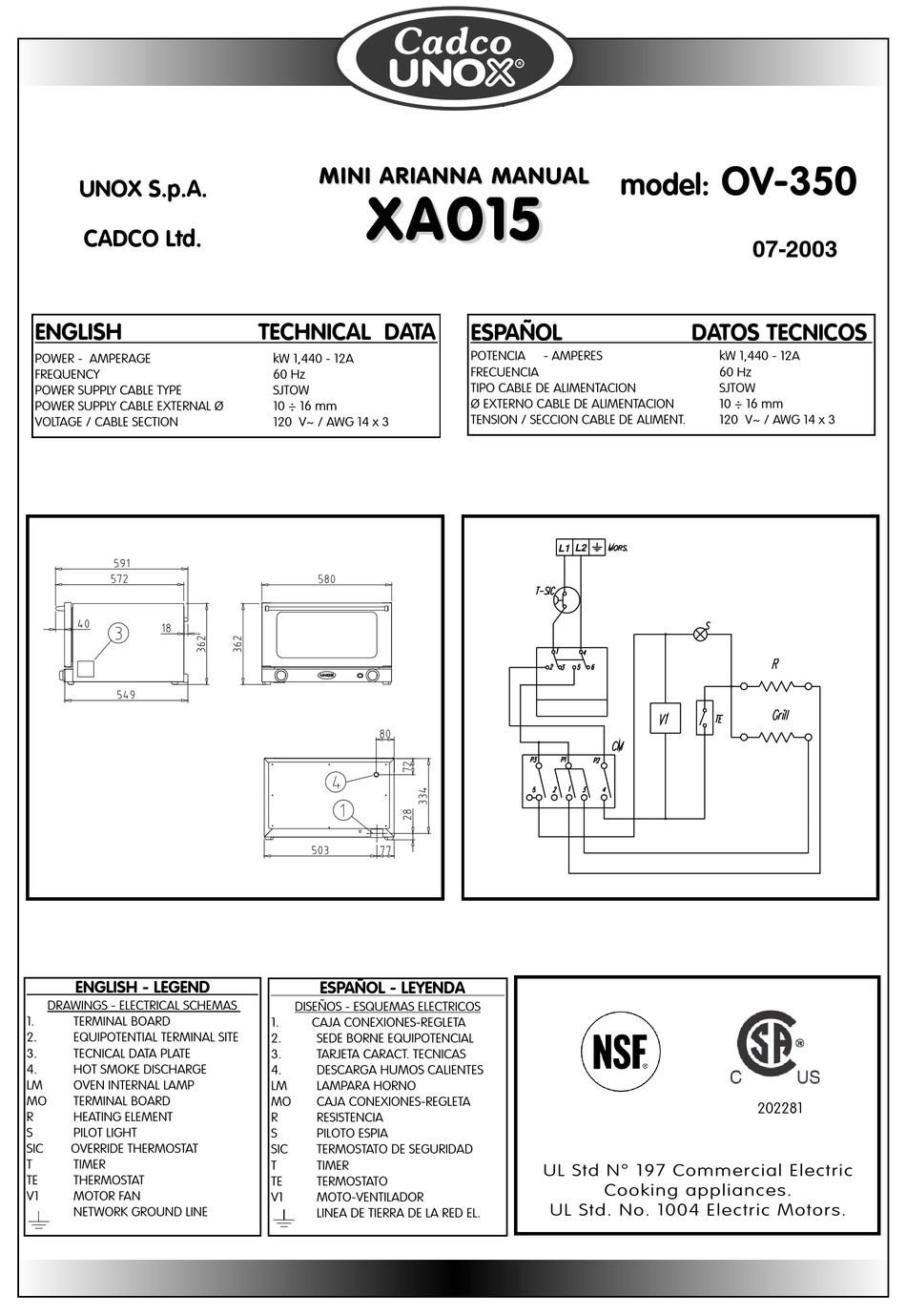 cadco unox xa015