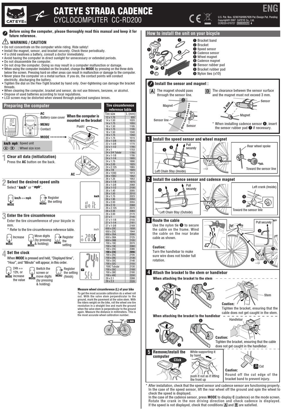 cateye strada cadence setup